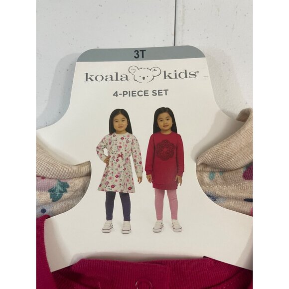 Koala Kids 4-Piece Girls 3T Set: Floral Dress Pink & Blue Leggings Red Tunic NWT - Picture 6 of 9